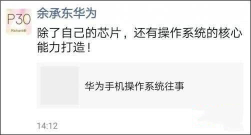 余承东在社交媒体上预告华为OS的诞生（图源网络）