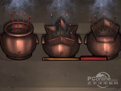 用酒缸将香炉外的水舀干，得到一个摇杆